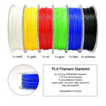 PLA Filament Starterkit Set Wei&szlig;, Rot, Gelb, Gr&uuml;n, Blau &amp; Schwarz (6 x 0,33 kg) 1.75mm