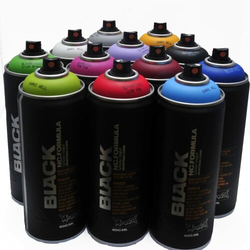 Montana schwarz 400&nbsp;ml beliebtes Farben Set 12&nbsp;Graffiti Street Art Wandbild Spray Paint