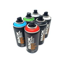 Montana Black Spr&uuml;hdosen Set, Pocket Cans in 6 Farben + 10 Ersatzspr&uuml;hk&ouml;pfe - 6 x 150ml