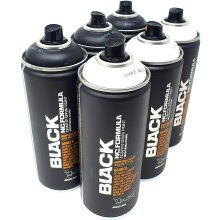 Montana Black &amp; White Spr&uuml;hdosen Set, 3x Schwarz + 3x Wei&szlig; + 10 Ersatzspr&uuml;hk&ouml;pfe - 6 x 400ml