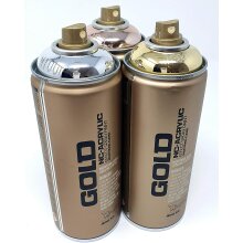 Montana Gold Spr&uuml;hdosen Set, Gold + Silber + Copper Chrom-Farben + 10 Ersatzspr&uuml;hk&ouml;pfe - 3 x 400ml