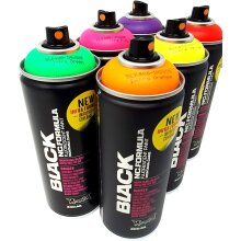 Montana Black Infra Spr&uuml;hdosen Set Neon Farben + Ersatzspr&uuml;hk&ouml;pfe - 6 x 400ml