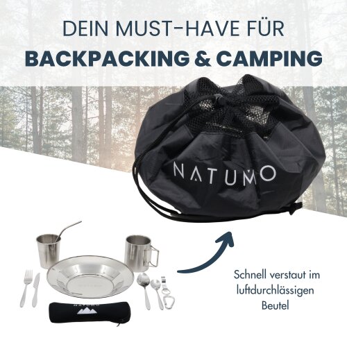 NATUMO® Camping-Geschirr Besteck aus Edelstahl - Rostfreies