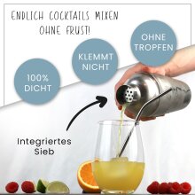 NATUMO &reg; Cocktail Shaker Set 10 Teilig - Premium Cocktail Set Cocktailshaker - inkl. Doppel Messbecher, 2x Ausgie&szlig;er, Barst&ouml;&szlig;el, L&ouml;ffel, 2x Strohalm Edelstahl und Aufbewahrungsbeutel