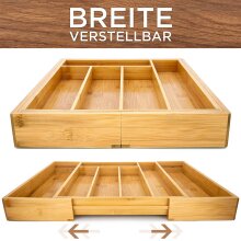 Zen Home &reg; Besteckkasten - gr&ouml;&szlig;enverstellbarer Schubladeneinsatz - K&uuml;chenhelfer aus Bambus Material - [4X] Noppen am Schubladen Ordnungssystem, um Rutschen zu vermeiden