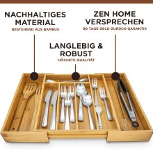 Zen Home &reg; Besteckkasten - gr&ouml;&szlig;enverstellbarer Schubladeneinsatz - K&uuml;chenhelfer aus Bambus Material - [4X] Noppen am Schubladen Ordnungssystem, um Rutschen zu vermeiden
