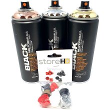 Montana Black Spr&uuml;hdosen Set, Gold + Silber + Copper Chrom-Farben + 10 Ersatzspr&uuml;hk&ouml;pfe - 3 x 400ml