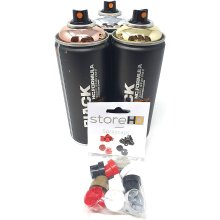 Montana Black Spr&uuml;hdosen Set, Gold + Silber + Copper Chrom-Farben + 10 Ersatzspr&uuml;hk&ouml;pfe - 3 x 400ml