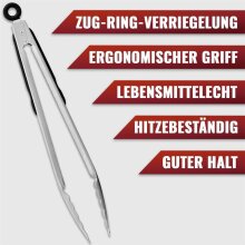 NATUMO Grillzangen Edelstahl 30cm, K&uuml;chenzangen mit Silikon-Griff, rostfrei (2er Set)
