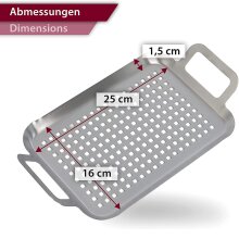 NATUMO &reg; Grillschale Edelstahl 33,5 x 18,5 x 5 cm, BBQ Grillkorb f&uuml;r Fleisch, Gem&uuml;se, Fisch, Gem&uuml;sekorb Grill-Zubeh&ouml;r, Grillschalen rostfrei (Grillfl&auml;che 25 x 16 x 1,5 cm) - 1 St&uuml;ck