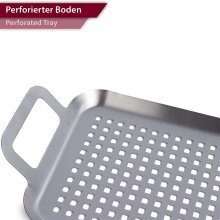 NATUMO &reg; Grillschale Edelstahl 33,5 x 18,5 x 5 cm, BBQ Grillkorb f&uuml;r Fleisch, Gem&uuml;se, Fisch, Gem&uuml;sekorb Grill-Zubeh&ouml;r, Grillschalen rostfrei (Grillfl&auml;che 25 x 16 x 1,5 cm) - 2 St&uuml;ck