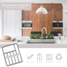 Store-HD Besteckkasten f&uuml;r Schubladen, 6 F&auml;cher Besteckeinsatz, Kunststoff, 5 x 32,5 x 40,5 cm, grau / wei&szlig;