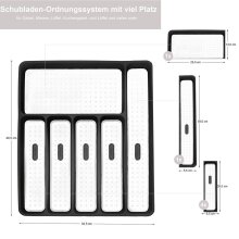 Besteckkasten f&uuml;r Schubladen, 6 F&auml;cher Besteckeinsatz, Kunststoff, 5 x 32,5 x 40,5 cm, wei&szlig; / schwarz