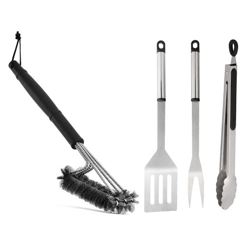 NATUMO Grillbesteck 4er Set Edelstahl, Lange Grillzange,Grillb&uuml;rste, Wender und Grillgabel. Grill-Zubeh&ouml;r rostfrei&hellip;