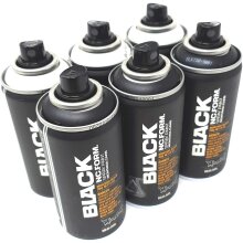 Montana Black Pocket Spr&uuml;hdosen Set Black &amp; White, 3x Schwarz + 3x Wei&szlig; + 10 Ersatzspr&uuml;hk&ouml;pfe - 6 x 150ml