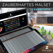 ZEN HOME - SMART LIVING | Profi Buntstifte Set &ndash; 72 Malstifte mit hoher Bruchfestigkeit &ndash; Buntstifte f&uuml;r Erwachsene K&uuml;nstler Kinder + Farblegende &amp; Blechdose