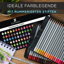 ZEN HOME - SMART LIVING | Profi Buntstifte Set &ndash; 72 Malstifte mit hoher Bruchfestigkeit &ndash; Buntstifte f&uuml;r Erwachsene K&uuml;nstler Kinder + Farblegende &amp; Blechdose