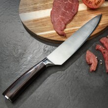 NATUMO Profi-K&uuml;chenmesser/ Santokumesser mit extrem scharfer Klinge, Hochwertiges Edelstahl Kochmesser mit Holzgriff (32,5 cm)
