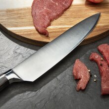 NATUMO Profi-K&uuml;chenmesser/ Santokumesser mit extrem scharfer Klinge, Hochwertiges Edelstahl Kochmesser mit Holzgriff (32,5 cm)