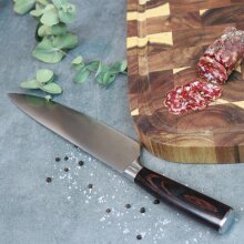 NATUMO Profi-K&uuml;chenmesser/ Santokumesser mit extrem scharfer Klinge, Hochwertiges Edelstahl Kochmesser mit Holzgriff (32,5 cm)