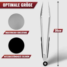 NATUMO Grillzange Edelstahl 30cm, K&uuml;chenzange mit Silikon-Griff, rostfrei (3er Set)