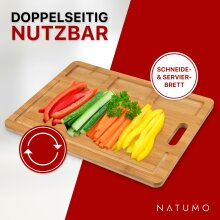 NATUMO Schneidebrett aus Bambus mit tiefer Saftrille, Griff &amp; Vertiefungen 40 x 30 x 1,5cm