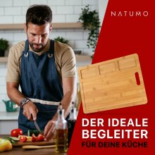 NATUMO Schneidebrett aus Bambus mit tiefer Saftrille, Griff &amp; Vertiefungen 40 x 30 x 1,5cm