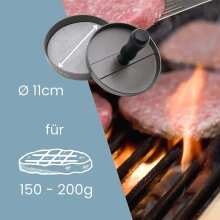 NATUMO Burgerpresse Set aus Hamburgerpresse und Burger Papier (50x Trennpapier), Burger Maker aus Aluguss (&Oslash; 11cm, 200g), Profi Burger Pattie Presse mit Antihaftbeschichtung (Gunmetal)