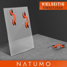 NATUMO&reg; Saugheber [2er Set] - Glassauger mit 100kg Tragkraft - Vakuumheber mit ergonomischen &amp; rutschfesten Griffen f&uuml;r Fliesen, M&ouml;bel, Glas, Laminat, Vinyl &amp; Terrassenplatten [Orange]